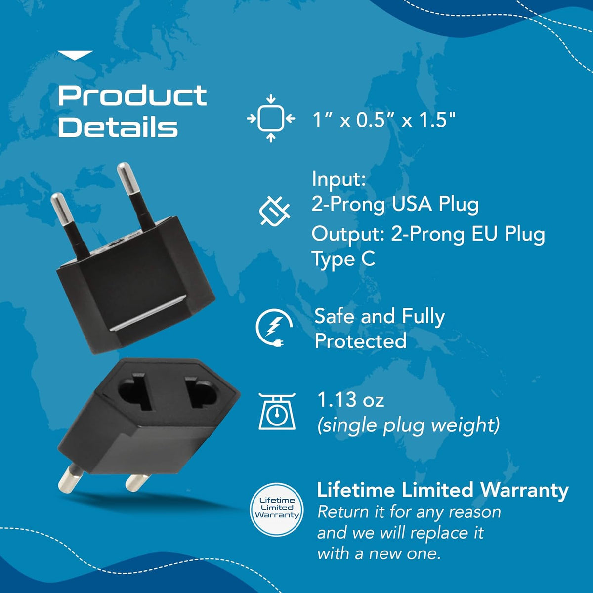 Ceptics USA, Canada to European Plug Adapter - Type C Adapter compatible in Europe, Canada to European travel plug adapter Ideal for Phones, Camera & More - CE Certified - RoHS Compliant - 12 Pack