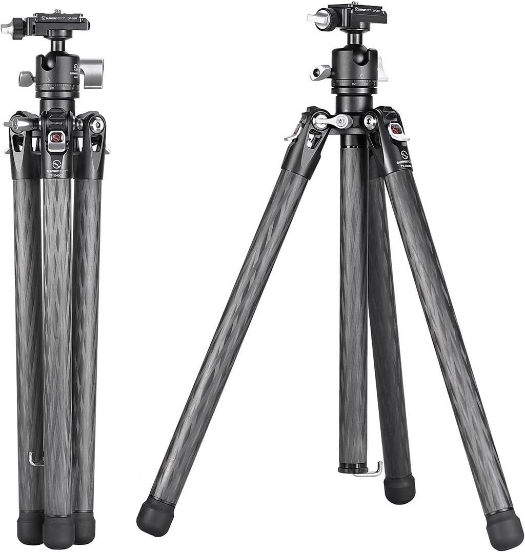 TT2340CE 4-Sections Carbon Fiber Travel Tripod for Ipad, Phone, DSLR Camera, Ideal for vlog Photography, Compact Travel Tripod Lightweight, Small and Short, with 25mm Ball Head