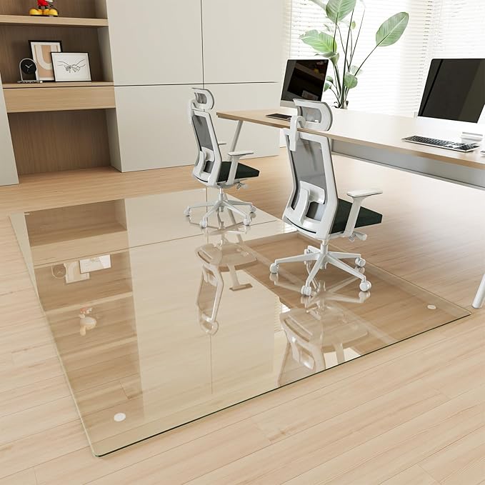 [Tempered Glass] 48" x 72" Glass Chair Mat, 1/5" Thick Office Chair Mat for Carpet or Hardwood Floor, Heavy Duty Hard Chair Mats with Round Corner and Polished Edge, Carpeted Floor Protector