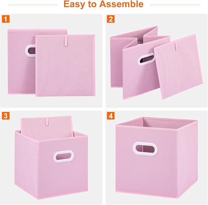Stero Fabric Storage Cubes Bins, 11 inch Fun Colored Foldable Storage Baskets with Dual Plastic Handle for Home, Kids Room, Closet and Toys Organization, Multi Colored, Set of 6
