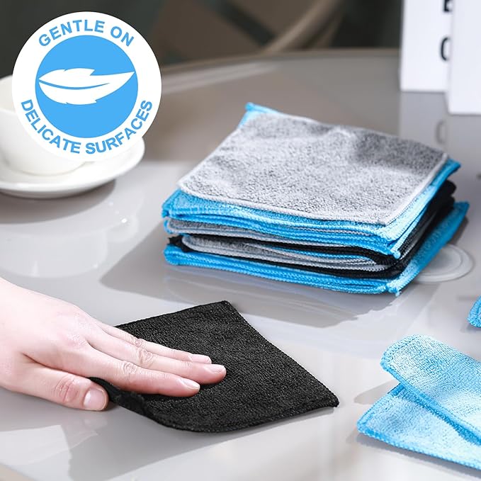 Tanlade Microfiber Cleaning Cloth 6"x6" Cleaning Rags Reasonable Kitchen Towels Microfiber Towels Cars Wash Dry Erase Cloth (Blue/Gray/Black,50 Pcs)