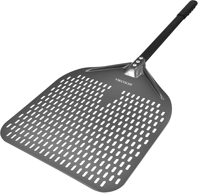 Perforated Pizza Peel, 14 x 16 Inch Rectangular Pizza Turning Peel, Professional Anodized Aluminum Turning Pizza Spatula, 34 inch overall