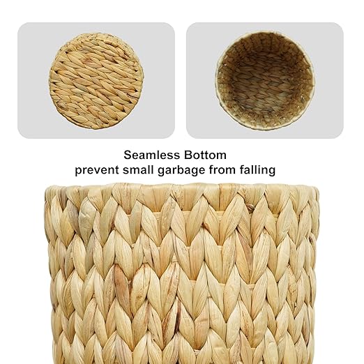 Wicker Trash Can,Small Bathroom Trash Can,Water Hyacinth Wicker Waste Basket for Bathroom,Boho Waste Basket for Bedroom,Home Office,Compact Spaces(2 Gallon Round)
