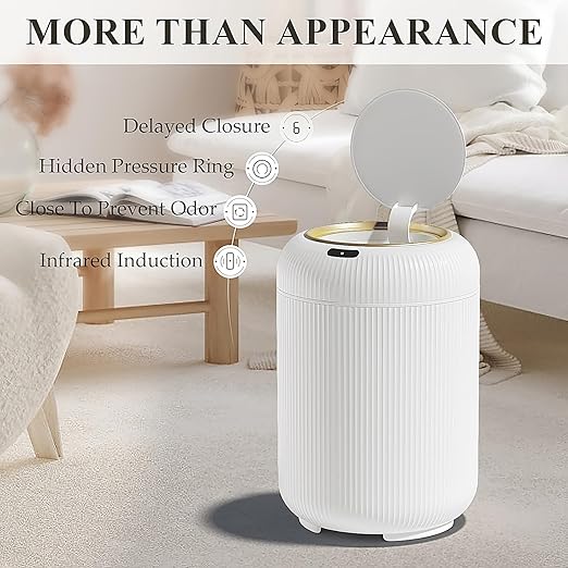 Automatic Motion Sensor Bathroom Trash Can with Lid, 3 Gallon Touchless Trash Bin, Smart Plastic Electric Garbage Cans Small White Wastebasket for Office, rv, Bedroom, Living Room