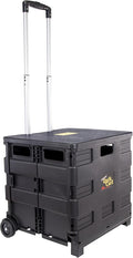 dbest products Quik Cart Collapsible Rolling Crate on Wheels for Teachers Tote Basket 80 lbs Capacity, Made from Heavy Duty Plastic Used as a Seat, Black