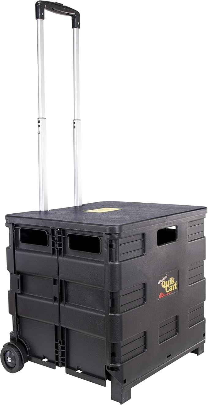 dbest products Quik Cart Collapsible Rolling Crate on Wheels for Teachers Tote Basket 80 lbs Capacity, Made from Heavy Duty Plastic Used as a Seat, Black