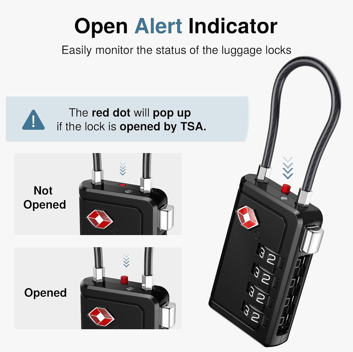 Puroma TSA Approved Luggage Travel Locks with Open Alert Indicator, 4 Digit Combination Resettable Code Zinc Alloy Lock for Suitcase, Backpack, Bag, Toolbox, Locker (4 Pack, Black)