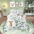 Erosebridal Cartoon Deer Twin Size Comforter Set Toddler Woodland Wildlife Bedding Set, Spring Plant Down Comforter Eucalyptus Leaf Bed Set, Jungle Animal Theme Quilted Duvet Kids Room Decor
