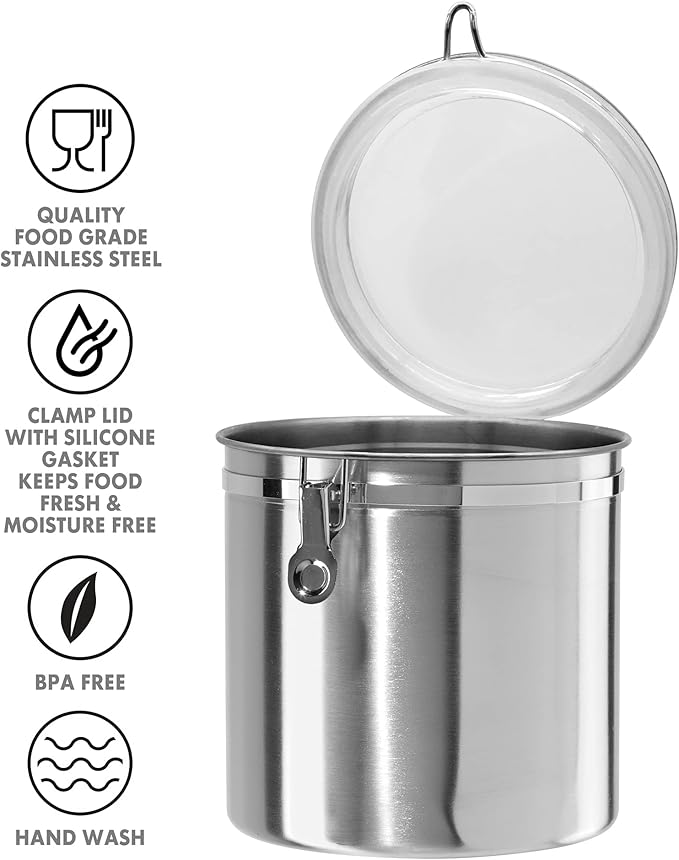 Oggi Stainless Steel Kitchen Canister 152oz + Oggi Stainless Steel 4 pc Food Storage Container Set - Ideal for Kitchen Storage
