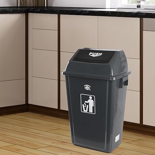18 Gallon Grey Commercial Trash Can with Swing Lid, Garbage Can for Outdoor Office Restaurant School Kitchen (Pack of 4)