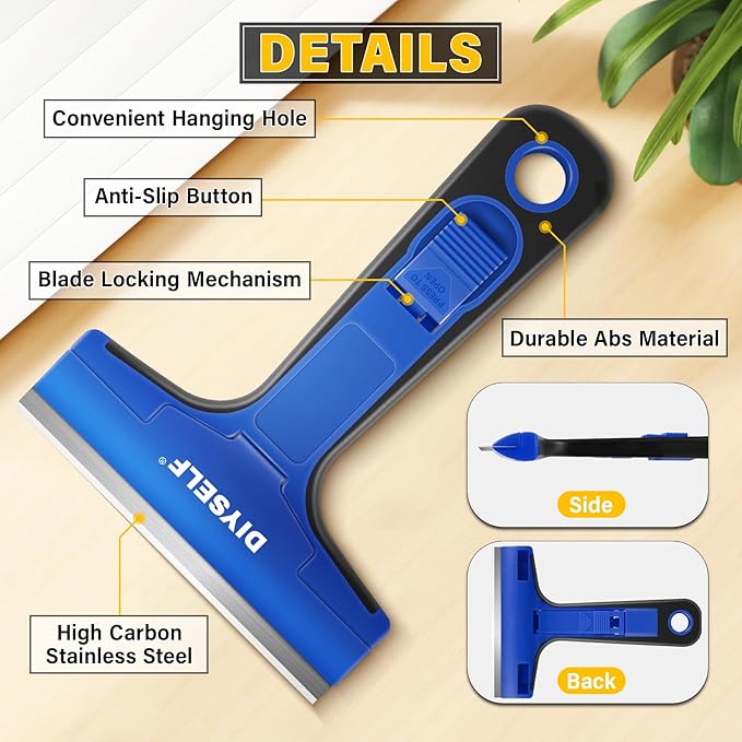 DIYSELF 1 Pack Razor Blade Scraper with 10 Extra Razor Blades, Scraper Tool, Glass Scraper for Cleaning, Glass Stove Top Scraper, Window Scraper, Paint, Cooktop, Oven Scraper, Razor Scraper Tool