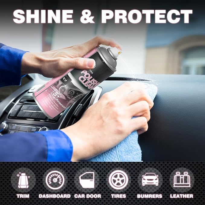 Car interior protectant Spray-Repels Dust & Staining,Restores & Protects Plastic, Vinyl, Leather - UV Guard, Anti-Aging, Long-Lasting Gloss, Exterior & Interior Car Polishing Cleaner (2 x 15oz)