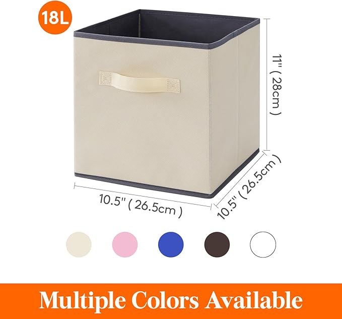 Lifewit 12 Packs Storage Cubes, 11 Inch Cube Storage Bins, Foldable Decorative Fabric Storage Baskets for Organizing Home Organizers with Handles for Shelves, Closet,Beige