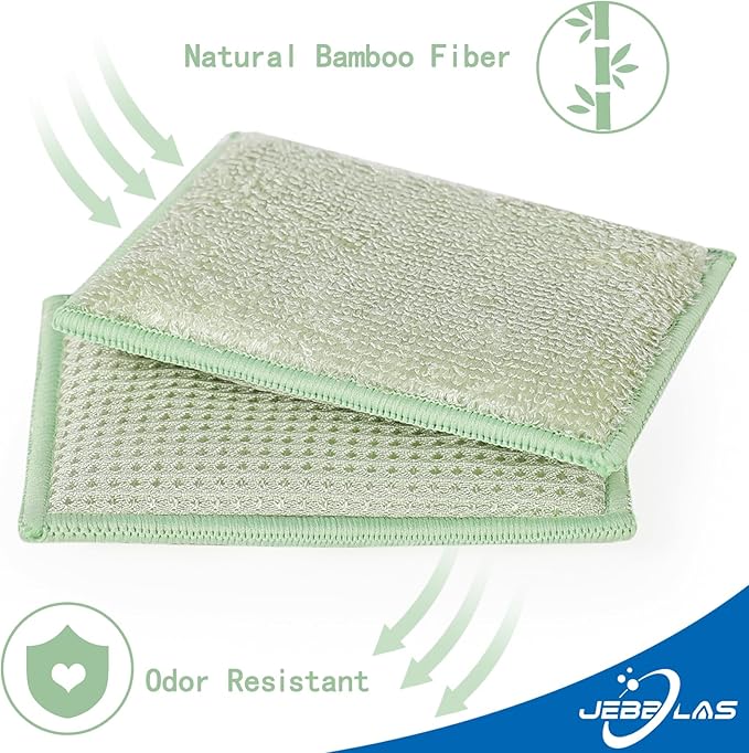 JEBBLAS Bamboo Natural Absorbent Sponges Kitchen Cleaning Sponges Reusable Dish Washing Sponges Beige (8 Pack)