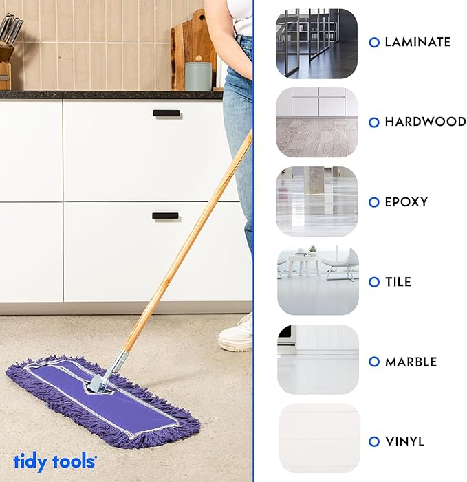 36 Inch Purple Commercial Dust Mop & Floor Sweeper – Wood Handle Floor Mop for Tile, Hardwood & Concrete
