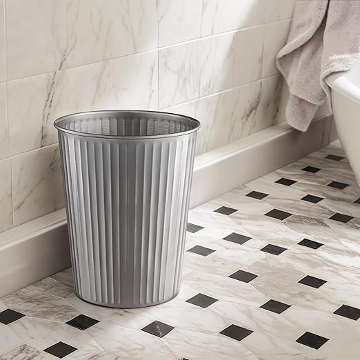 Monarch Abode Pewter Handcrafted Ridge Embossed Metal Wastebasket for Home Office, Decorative Waste Basket, Modern Bathroom Garbage Can, Durable & Decorative Trash Bin, Pewter Trash Can