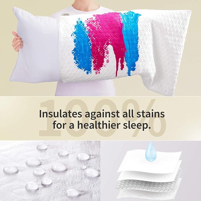 CoolShields Pillow Protector (4 Pack) Standard – Waterproof Zippered Pillow Covers, Hypoallergenic, Premium Pillowcase Encasement for Better Sleep