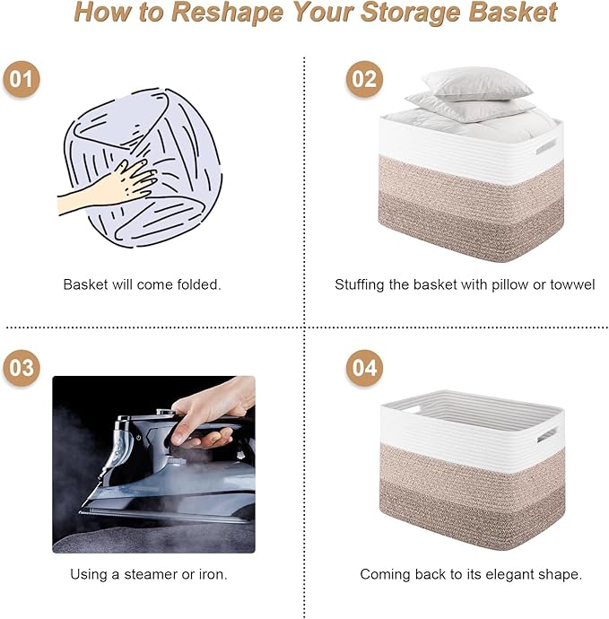 Storage Baskets for Organizing, 2 Pack Woven Basket for Storage, Rectangle Baskets for Shelves Closet Organizers, Toy Basket for Nursery Storage Living Room, Laundry Room, Bedroom (Gradient Grey)