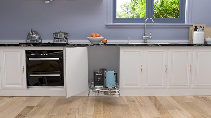 ROOMTEC Pull Out Cabinet Organizer, Cabinet Pull Out Shelves 14" W x 18" D, Heavy Duty Cabinet Drawers Slide Out Kitchen Cabinet Organizers Storage Shelf