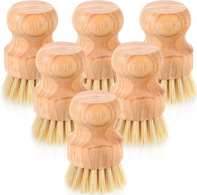 Nuenen 12 Packs Bamboo Dish Scrub Brushes Wooden Scrubbers Set Kitchen Dishwashing Scrubber with Natural Sisal Bristles for Iron Pot Pan Sink