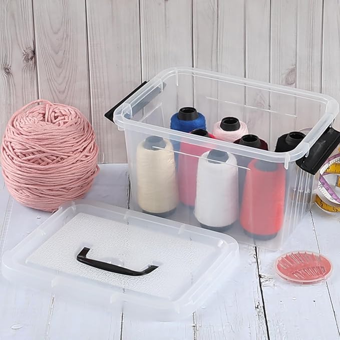 4 Packs Plastic Stackable Storage Container Bin with Lid and Latch, Plastic Latching Box with Handle, 5 L
