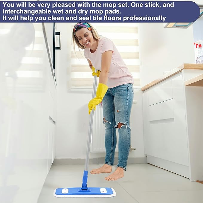 Microfiber Mops for Floor Cleaning, Multi Surface Floor Cleaner with 2 Microfiber Dry Wet Mop Pads + 2 Dusting Clothes for Sweeping and Mopping