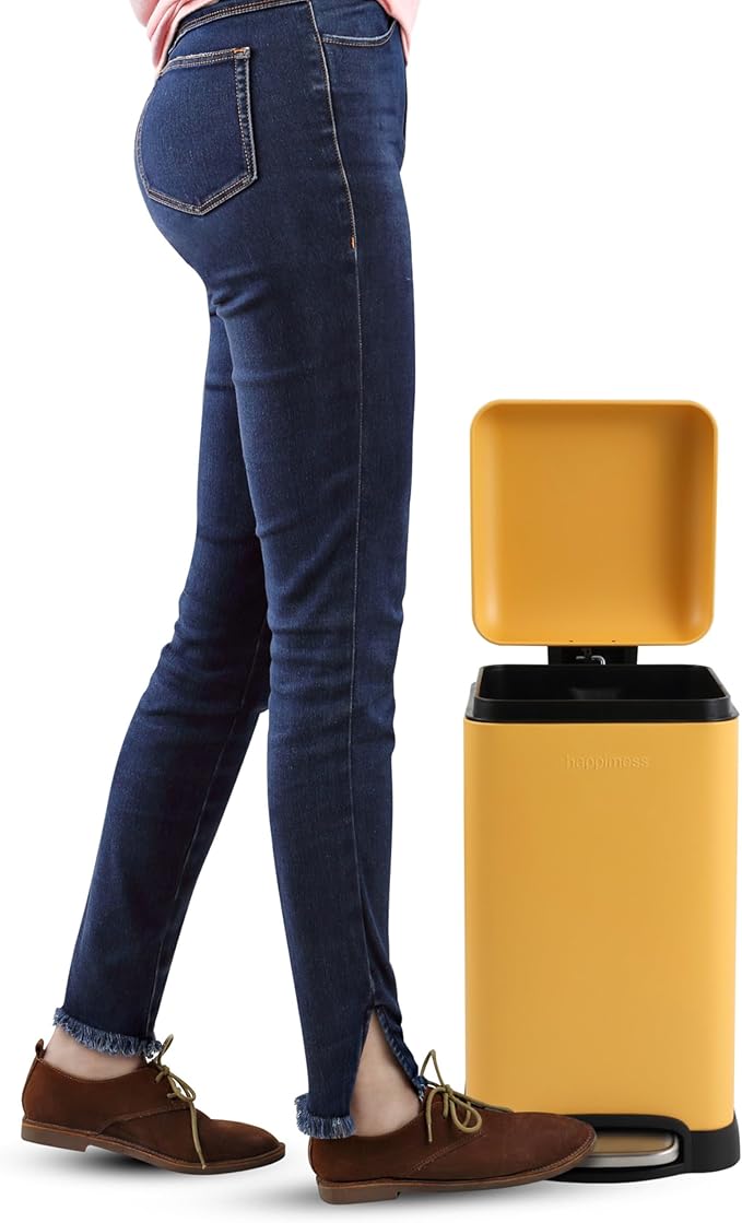 happimess HPM1012L Betty Retro Mini 3.2-Gallon Step-Open Trash Can, Daffodil Yellow for Home, Kitchen, Bathroom, Living Room, Office