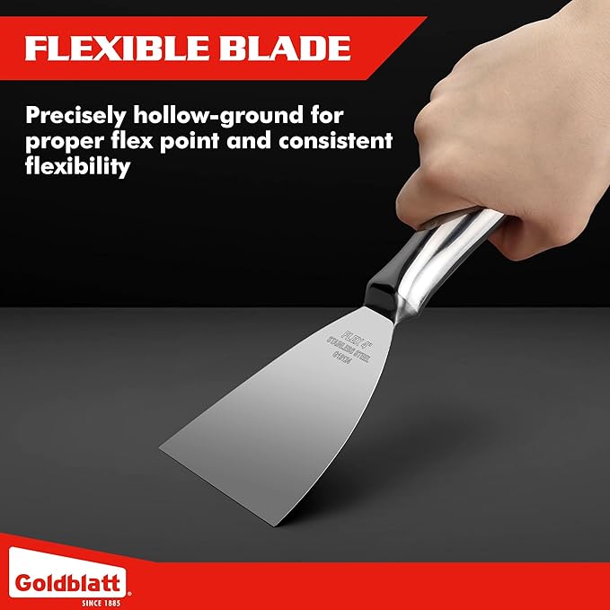 Goldblatt 4" Putty Knife, One-Piece Paint Scraper Tool, All Stainless Steel Joint Knife with Flexible Blade, Seamless Design, Metal Ergonomic Handle - for Drywall Repairing, Finishing and Scraping