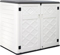 ZZM Large Outdoor Storage Shed, 48 Cu Ft Resin Versatile Storage Cabinet for Patio Accessories, Trash Cans & Garden Tools, Durable Horizontal Storage Box with Lockable Lid (White)