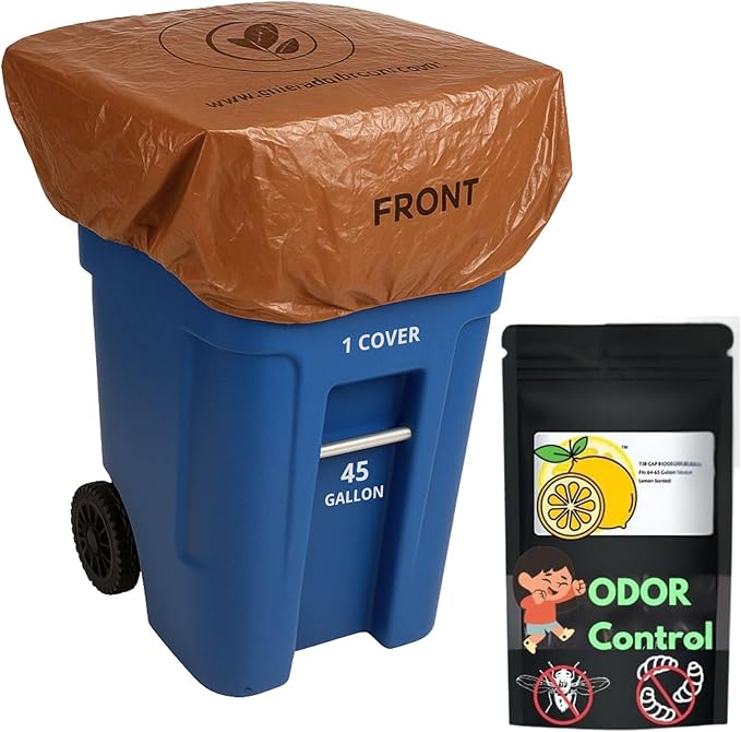 Trash Can Cover Odor Eliminating Bag with Elastic Rubber Band Lemon Scented Durable Effective Chemical Free 45 Gallon Size 1 Cover