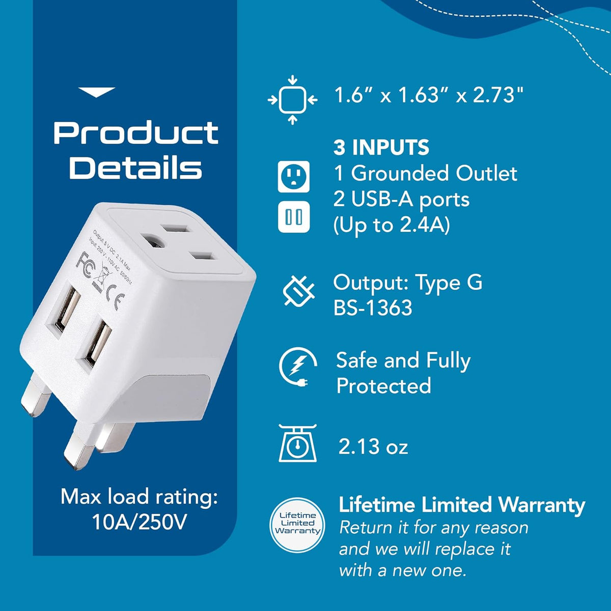 Ceptics European Plug Adapter, Safe USB-C 30W PD & QC 3.0-2 USA Socket - Compact & Powerful - Use in Greece, Italy, Switzerland, Turkey, Portugal - Includes Type C Swadapt Attachment