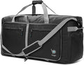 Bago Large Foldable Duffel Bags for Traveling Women & Men - 100L Packable Duffle Bag for Travel with Shoe Compartment - Water Repellant, Heavy Duty, Lightweight Folding & Collapsible (Black)