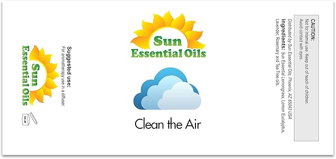 Sun Essential Oils - Clean The Air Essential Oil 16oz for Aromatherapy, Diffuser, Soothing, Calming, Eases Stress - Aromatherapy Diffuser Oil