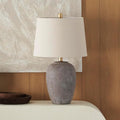 Nourison Home 23" Greyish Brown Earth Tone Rustic Farmhouse Ceramic Table Lamp for Bedroom, Living Room, Dining, Office, with Beige Linen Shade