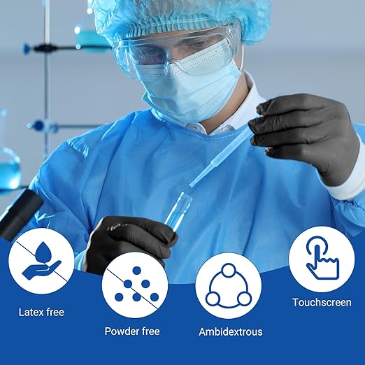 JMU Black Nitrile Gloves Small Case of 1200, 3.5Mil Nitrile Exam Gloves, Latex Free, Powder Free