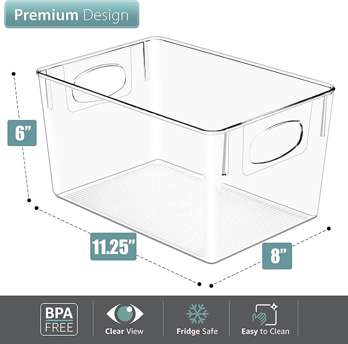 Sorbus 4 Pack Large Clear Plastic Storage Bins, Clear Organizer Bins with Handle for Kitchen, Pantry, Cabinet, Refrigerator, Craft, Toys, Clothes, Closet, Under Sink, Bathroom Organizers and Storage