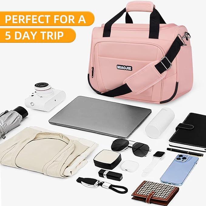 Underseat Carry On Luggage Lightweight Travel Tote Weekender Bag Overnight Duffle Bag for Travel, Travel Essentials Personal Item Travel Bag for Women and Men, Pink-18Inch