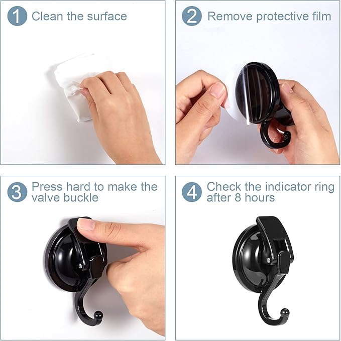 Wreath Cup Hook, Easy to Install and Remove, No Hole Punched,Black- Plated Plished Super Suction Hanger for Kitchen，Bathroom and Restroom,4Pack