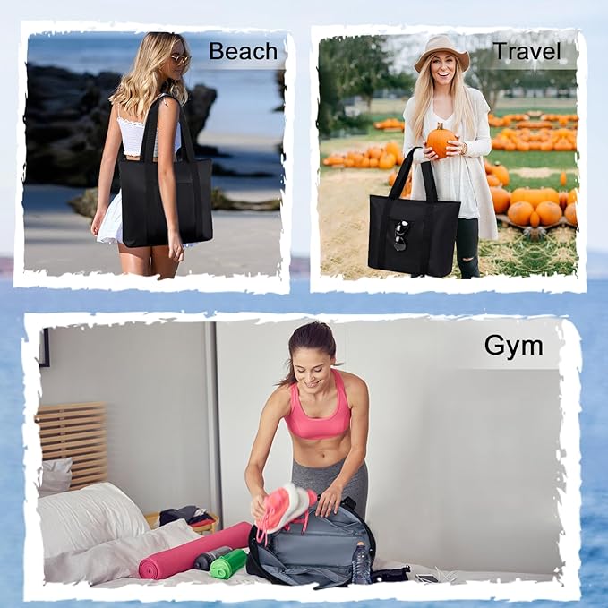 LEDAOU Beach Bags for Women, Beach Bags Waterproof Sandproof, Packable Beach Tote Bag with Zipper Travel Sports