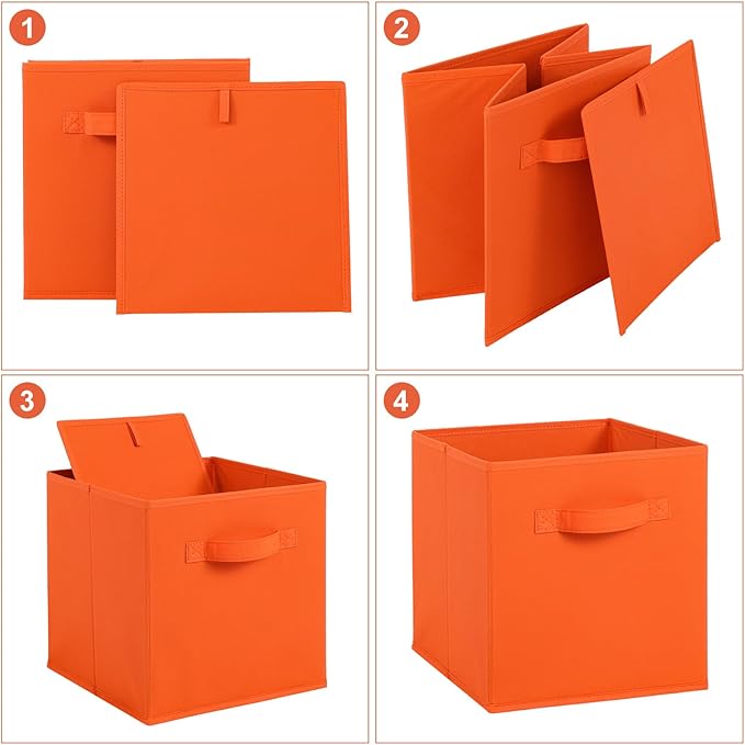 Stero 13x13x13 Inch Fabric Storage Bins 6 Pack Fun Colored Durable Storage Cubes with Handles Foldable Cube Baskets for Home, Kids Room, Closet and Toys Organization Orange-Multi Colors-2