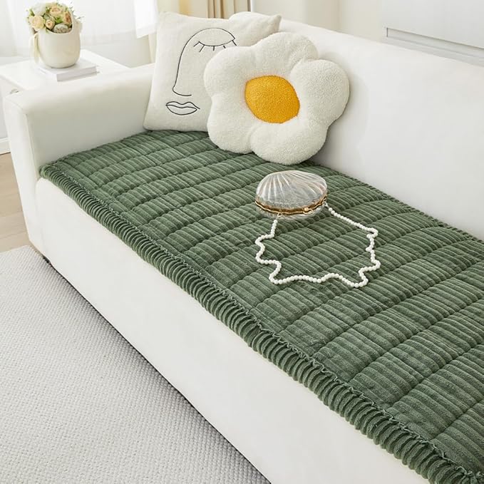 Couch Cover for Dogs Washable, Fuzzy Pet Couch Covers for 3 Cushion Sofa Pet Friendly, Non Slip Sofa Cover (Green, 27.6" x 82.7"/70 x 210cm)