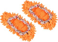 1 Pair Washable Cleaning Shoes Cover - Floor Cleaning Dust, Chenille Microfiber Duster Mop Slippers, Apply to House Office Room (Orange)