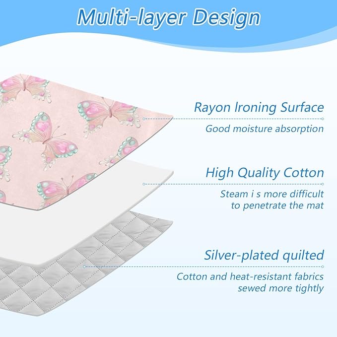 Ironing Mat Portable Ironing Pad Ironing Blanket for Table Top Heat Resistance Double-Side Using Travel Large 47.2 x 27.6 Inch Foldable Lightweight Pink Butterfly