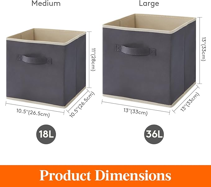 Lifewit 16 Packs Storage Cubes, 11 Inch Cube Storage Bins, Foldable Decorative Fabric Storage Baskets for Organizing Home Organizers with Handles for Shelves, Closet, Gray