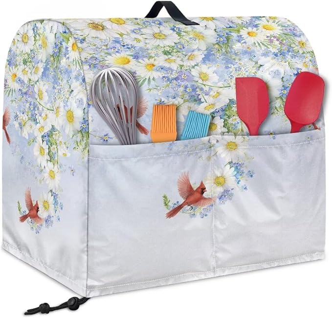 Cardinal Bird with Flower Mixer Dust Covers 4.5-5 Quart Stand Mixer Covers Protector Accessories Kitchen Decoration