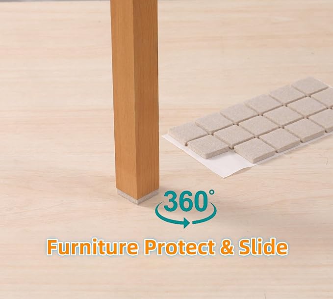 Furnigear Felt Furniture Pads for Hardwood Floor - Self Adhesive Chair Felt Pads, Floor Protector for Furniture Feet, Furniture Sliders Moving Your Furniture Smoothly - Anti Scratch 96 Pcs 3/4" Square