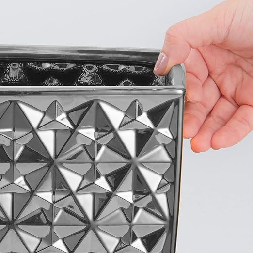 Ceramic Rectangular Small Trash Can - Wastebasket, Garbage Container Bin for Bathroom, Bedroom, Kitchen, Home Office, and Kids Room, Holds Waste, Recycling - Silver