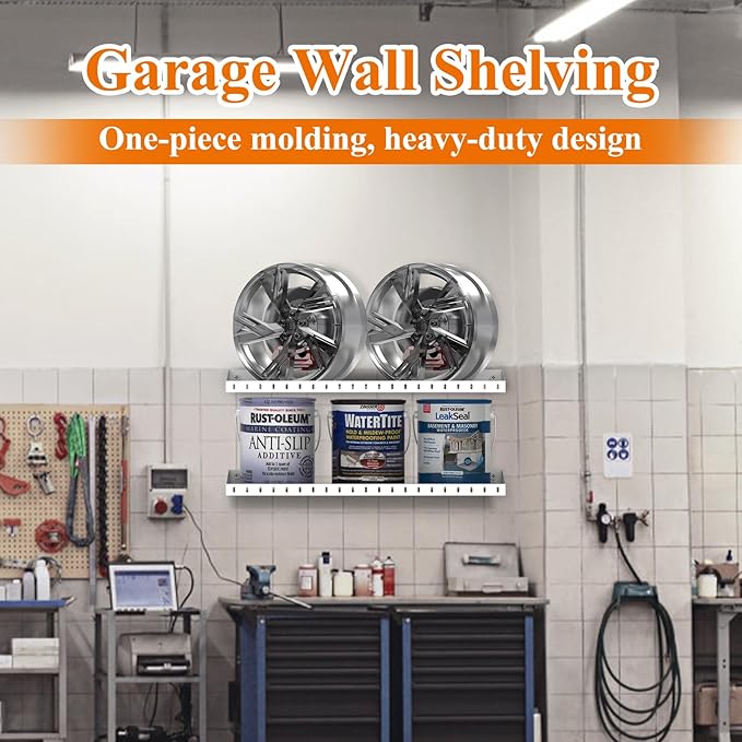 PEKGRIL 2 Pack Garage Wall Shelf, 1X2 Ft Heavy Duty Garage Shelving, Wall-Mounted Storage Shelves for Laundry Room, Closet, Holds Up to 150 Lbs, White