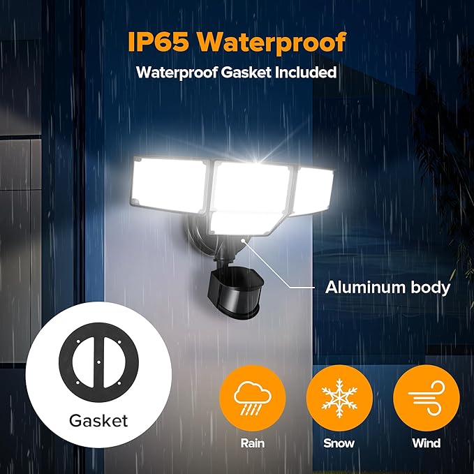 LUTEC 80W 9000LM LED Security Lights Motion Sensor Outdoor Lights, 4 Head LED