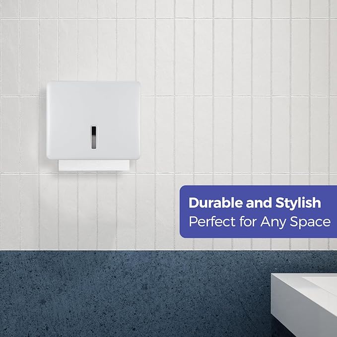 Multifold Paper Towel Dispenser Wall Mount (White) – Large Capacity C-Fold, Trifold, and Folded Commercial Hand Towels Holder for Bathroom & Restroom – Adhesive or Screw Mounted